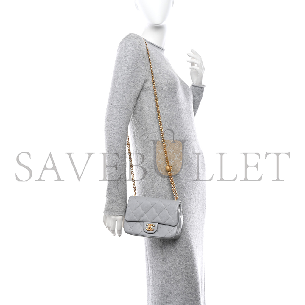 Ch*el caviar quilted mini sweetheart flap grey (20*14*8cm)